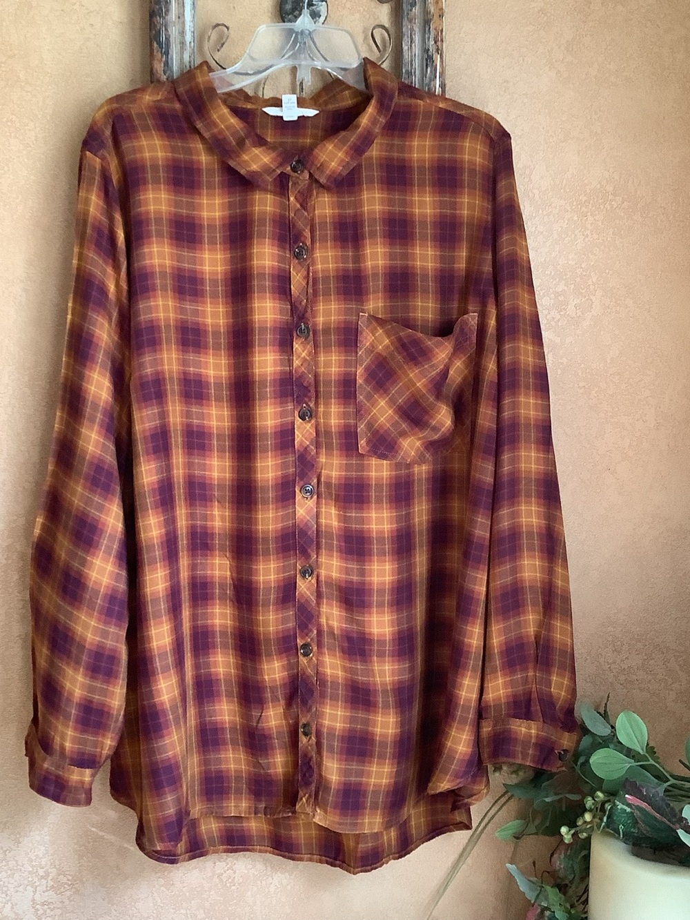 Terra & Sky 3X long sleeve warm colored plaid shirt